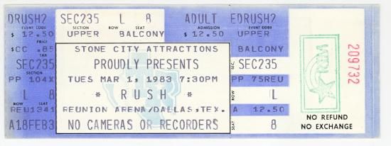 Rush with Golden Earring show ticket Dallas - Reunion Arena March 01, 1983